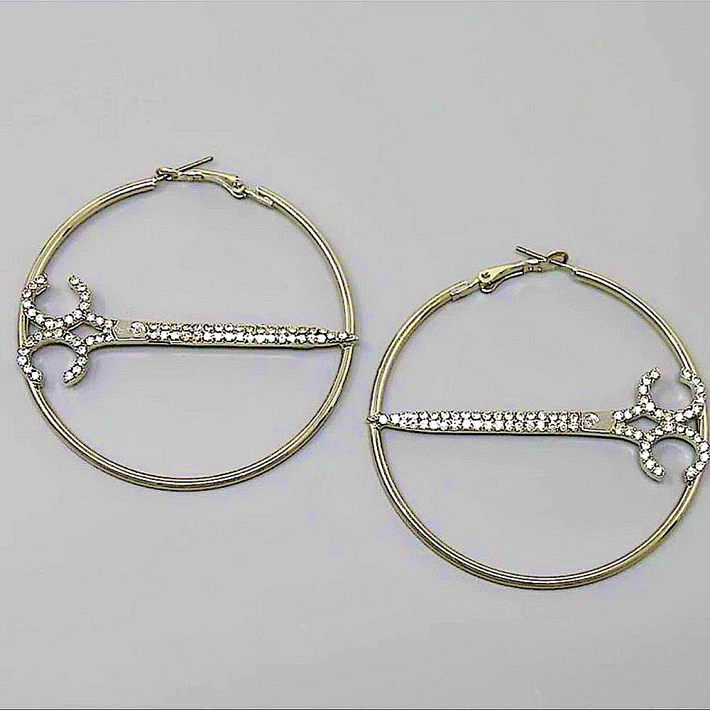 🆕✂️💛VERA: GOLD Scissors Rhinestone Hoops - Picture 6 of 7